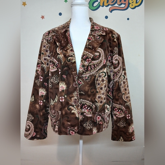 Larry Levine Jackets & Blazers - Vintage Larry Levine Woman 18W Brown Paisley Corduroy Blazer Jacket Stretch